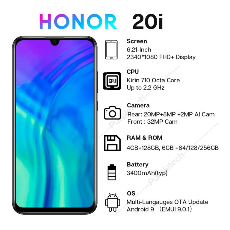 Google Play Honor 20i 20 i Smartphone 20 lite Kirin 710 Octa Core Front 32MP Rear 24MP Triple Cameras Fingerprint Unlock 3400mA 2 Honor 20i Smartphone - 32MP Front Camera, 24MP Triple Rear Cameras, 4GB RAM, 64GB ROM, and Kirin 710 Octa-Core Processor