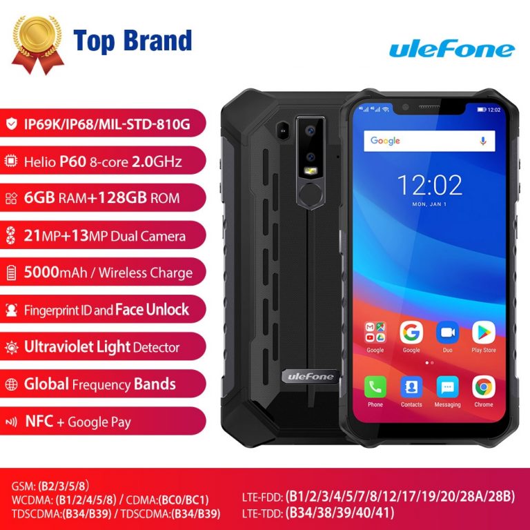 Ulefone Armor 6 Waterproof Mobile Phone Android 8.1 Helio P60 Octa Core