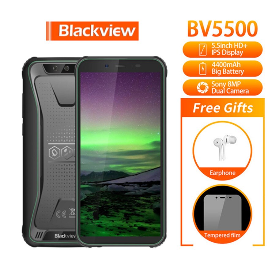 Blackview BV5500 IP68 Waterproof Rugged Face ID 4400mAh Smartphone 5.5 Inch IPS 18:9 MT6580 Quad-Core 2GB RAM 16GB Ship from RU