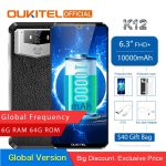OUKITEL K12 Android 9.0 Mobile Phone 6.3" 19.5:9 MTK6765 6G RAM 64G ROM NFC 10000mAh 5V/6A Quick Charge Fingerprint Smartphone