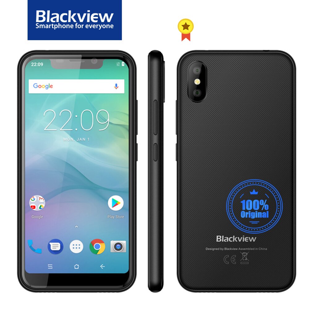 Blackview A30 Smartphone 5.5inch 19:9 Full Screen MTK6580A Quad Core Face ID 2GB+16GB Android 8.1 Dual SIM 3G Mobile Phone