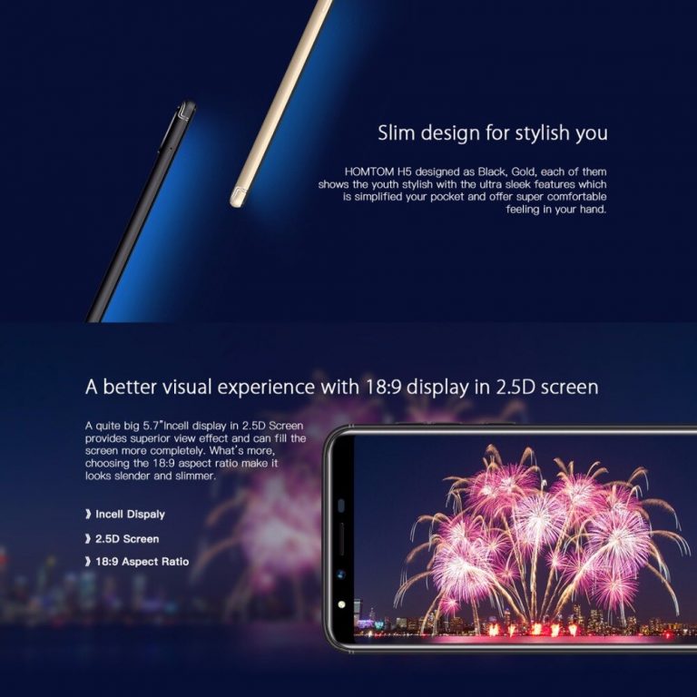 HOMTOM H5 Android 8.1 3GB+32GB 5.7 inch incell Screen Mobile Phone