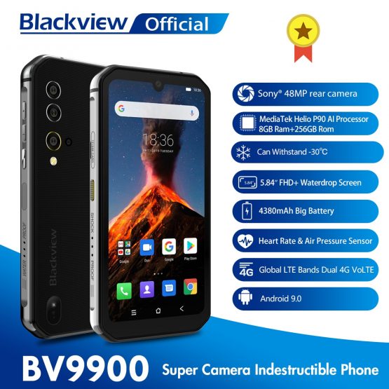 Blackview BV9900 Helio P90 Octa Core 8GB+256GB IP68 Rugged Mobile Phone Android 9.0 48MP Quad Rear Camera NFC Smartphone