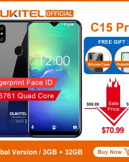 OUKITEL C15 Pro Android 9.0 Mobile Phone 3GB 32GB MT6761 Fingerprint Face ID 4G LTE Smartphone 2.4G/5G WiFi Waterdrop Screen