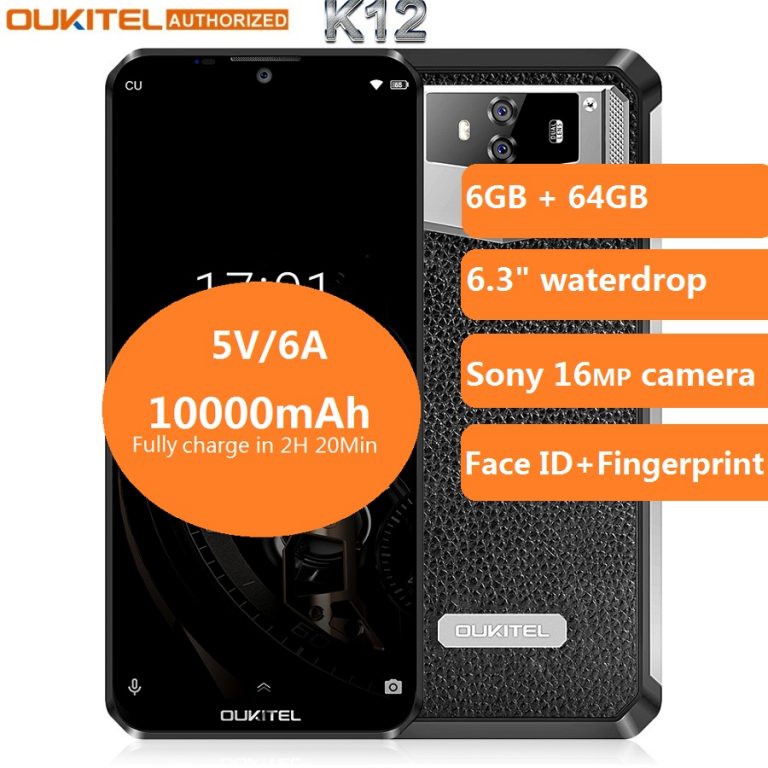 OUKITEL 10000mAh 5V/6A Quick Charge Smartphone K12 6.3" FHD+ Big Screen