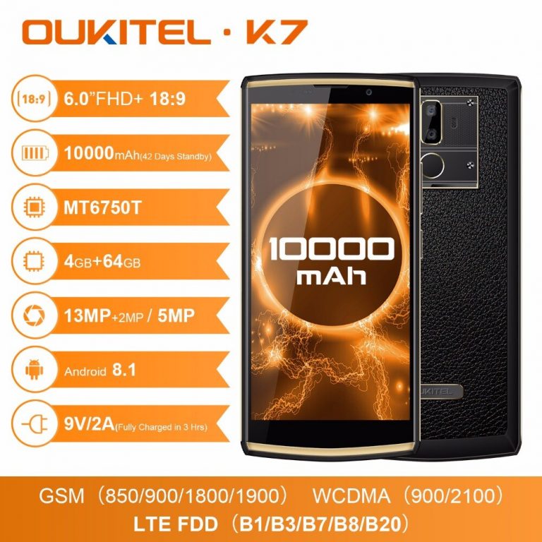 OUKITEL K7 Android 8.1 6.0" FHD+ 18:9 4G RAM 64G ROM 10000mAh 9V/2A