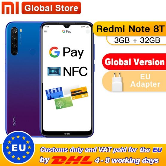 In Stock! Global Version Xiaomi Redmi Note 8T 32GB 3GB NFC Smartphone 48MP Quad Rear Camera Snapdragon 665 Octa Core 4000mAh