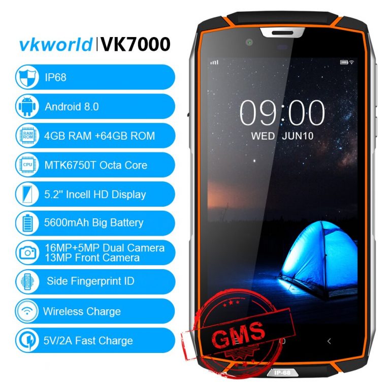 vkworld VK7000 IP68 Waterproof Smartphone 5.2" Octa Core Android 8.0