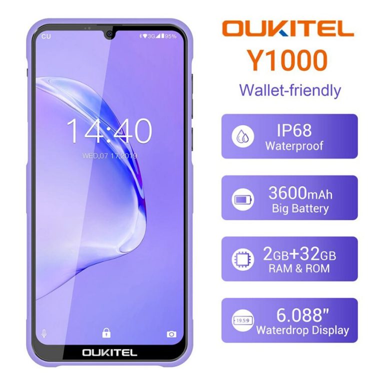 OUKITEL Y1000 Android 9.0 Mobile Phone 6.08" 19.5:9  2G RAM 32G ROM