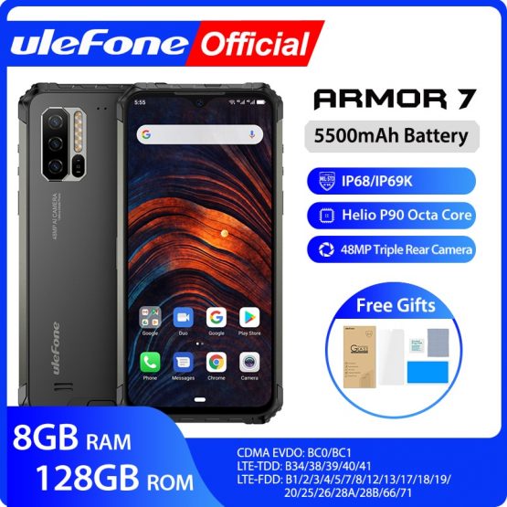 Ulefone Armor 7 IP68 Rugged Mobile Phone Helio P90 Octa Core 8GB+128GB Android 9.0 48MP 4G LTE Camera Global Version Smartphone