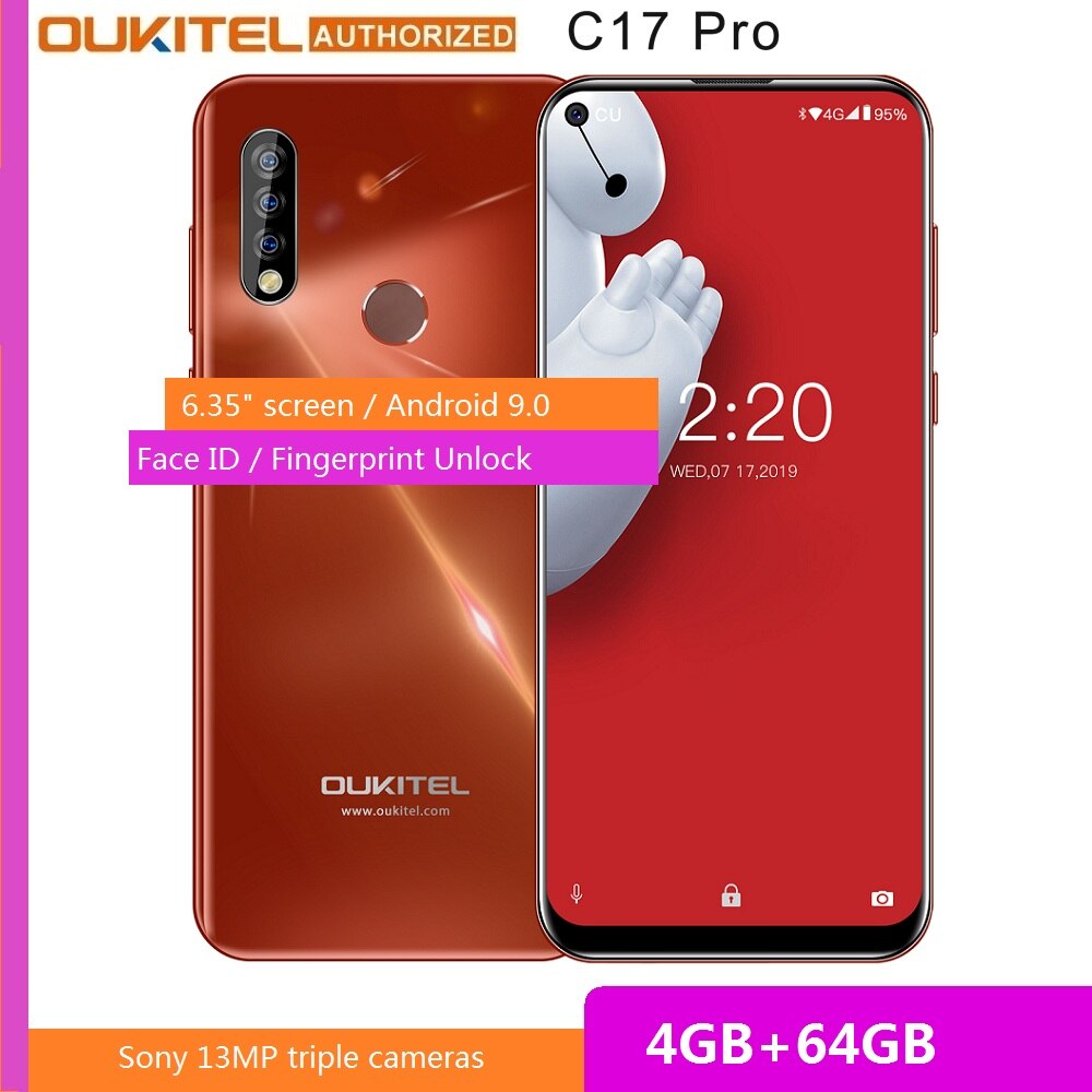 OUKITEL New 4G Smartphone C17 Pro 6.35" 19:9 Android 9.0 MT6763 Octa Core 4G RAM 64G ROM Fingerprint 3900mAh Mobile Cell Phone