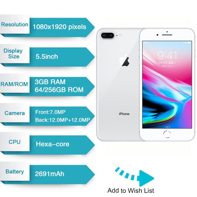 Unlocked Apple Iphone 8 plus 2675mAh 3GB RAM 64G/256G ROM 12.0 MP
