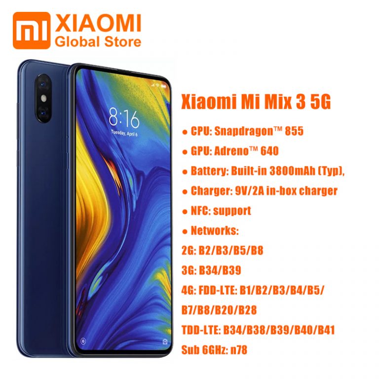 Global Version Xiaomi Mi Mix 3 5G Version 6GB 64GB Smartphone Snapdragon