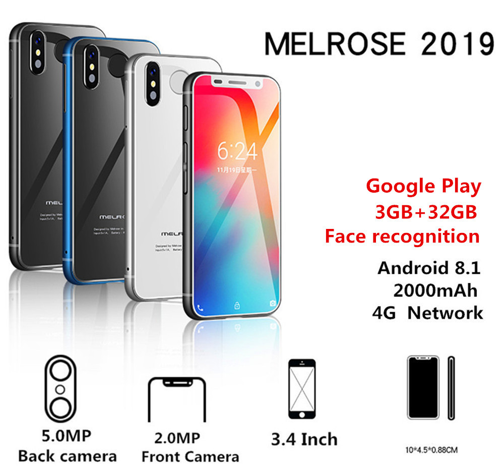 Melrose 2019 4G LTE Smartphone 3.4Inch Super mini Telefone 1GB 8GB Android 8.1 Fingerprint ID WIFI Hotspot Mobile Cell phone