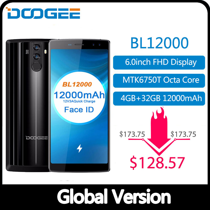 DOOGEE BL12000 Smartphone 12000mAh Fast charge 6.0''18:9 FHD+ MTK6750T Octa Core 4GB RAM 32GB ROM Quad Camera 16.0MP Android 7.1