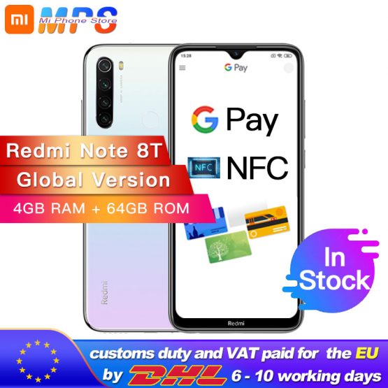 Global Version Xiaomi Redmi Note 8T NFC 4GB 64GB Snapdragon 665 Octa Core Smartphone 6.3” 48MP Quad Rear Camera 18W