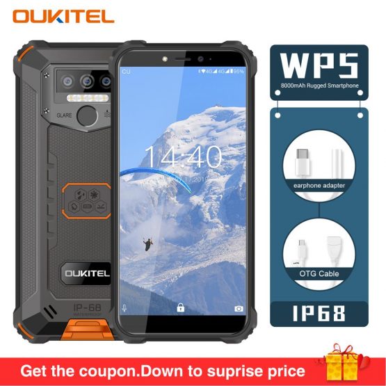 Original OUKITEL WP5 5.5"FHD 18:9 Android 9.0 Mobile Phone MTK6761 Quard Core 5V/2A 8000mAh Battery 4GB RAM 32GB ROM Smartphone