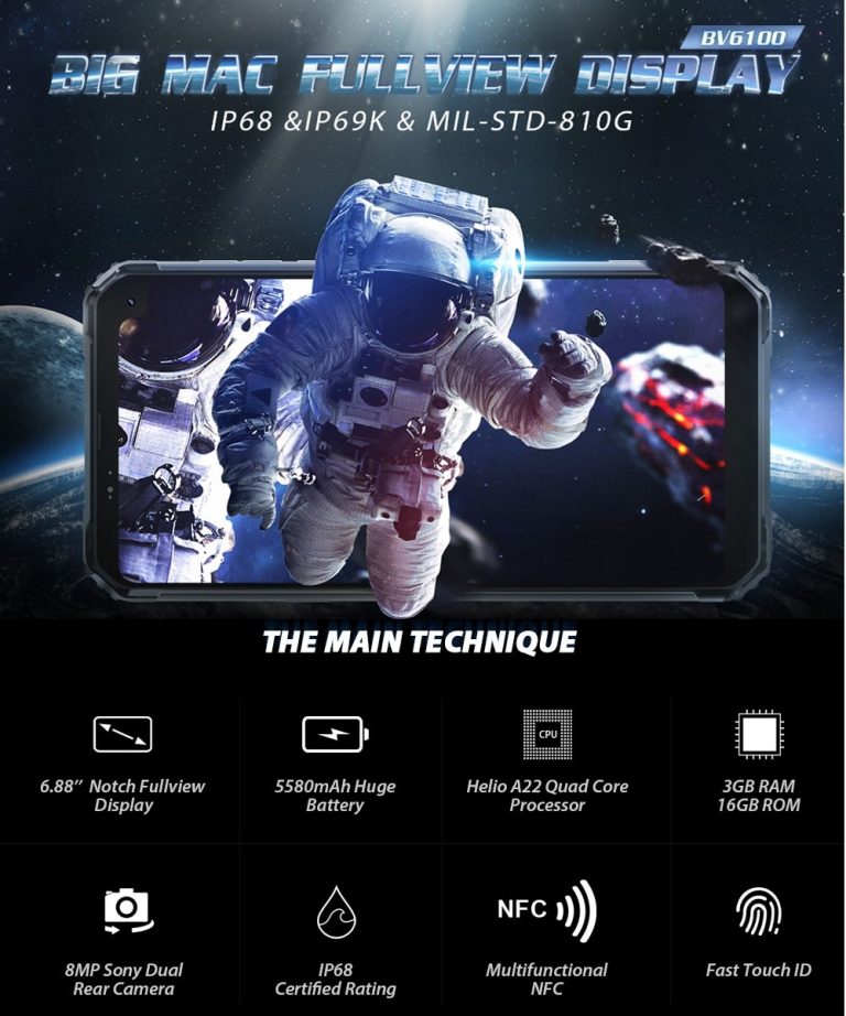 Blackview IP68 Waterproof smartphone 3GB+16GB 6.8" Noth