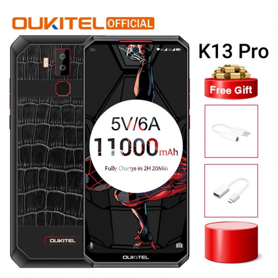 OUKITEL K13 Pro Android 9.0 MT6762 Mobile Phone 6.41" 19.5:9 Screen 4G RAM 64G ROM 5V/6A 11000mAh OTA Fingerprint NFC Smartphone