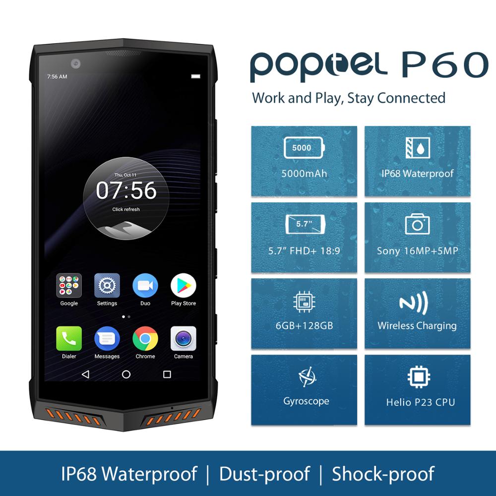 2019 New version Poptel P60 rugged smartphone with PTT 6+128G RAM wireless charging FaceID 5000mah battery NFC 16MP dual camera