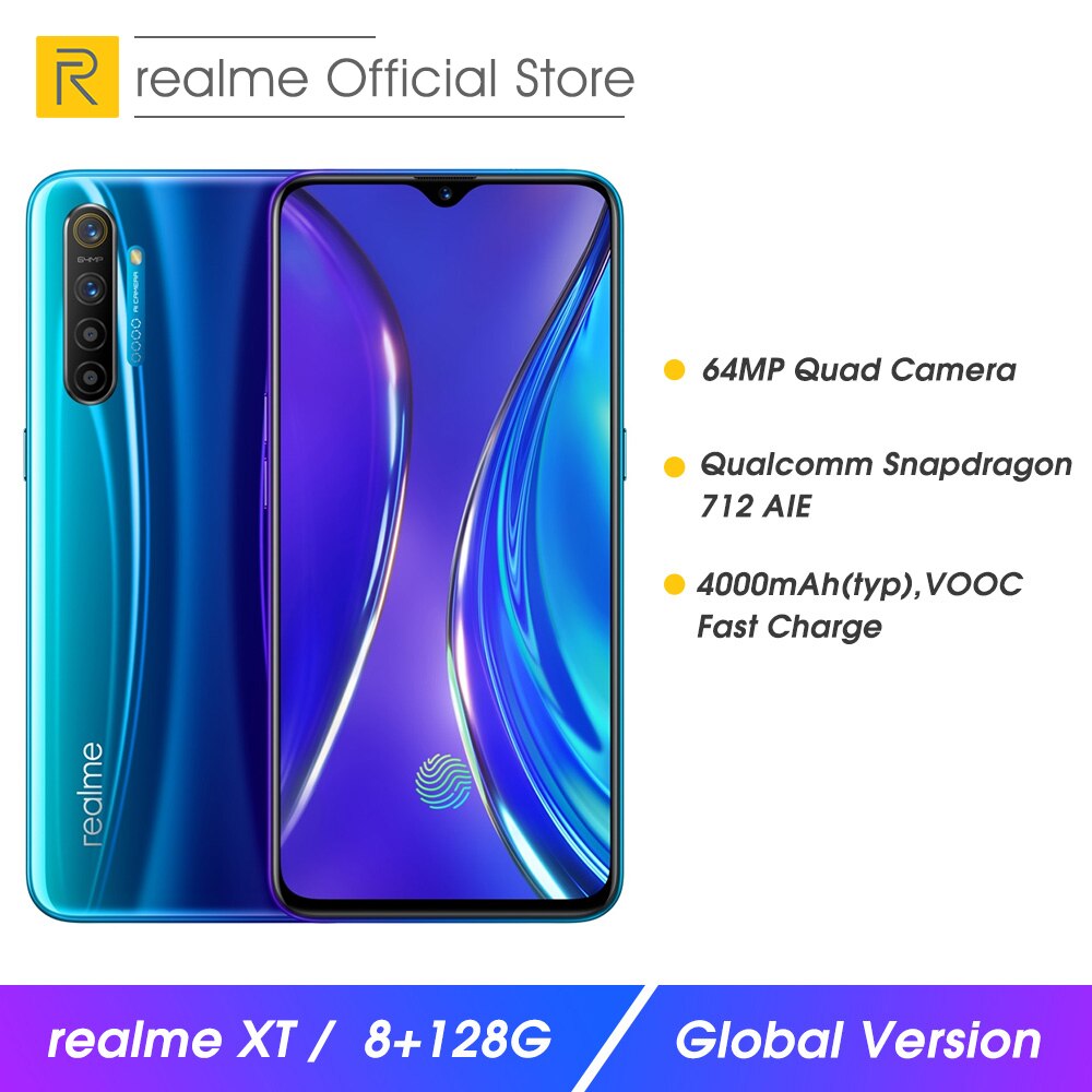 realme XT 8 RAM 128GB ROM NFC Mobile Phone Snapdragon 712 AIE 64MP Quad Camera Cellphone VOOC 20W Fast Charge 4000mAh Smartphone