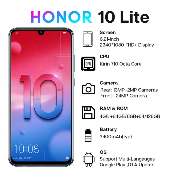 Global ROM Honor 10 Lite Smartphone 4GB /64GB Kirin 710 Octa Core