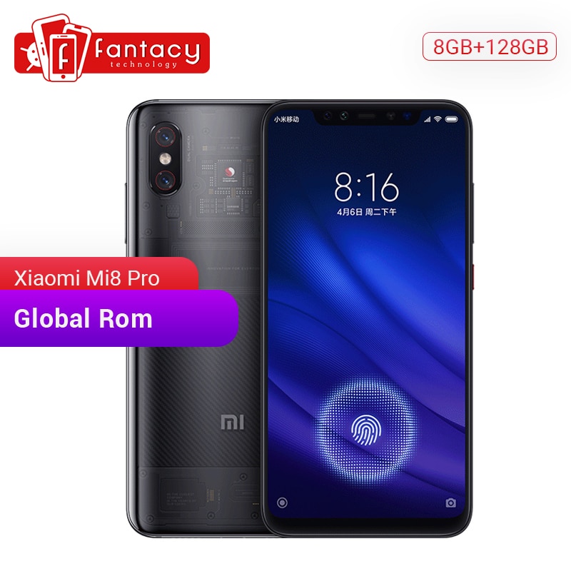 Global Rom Xiaomi Mi 8 Pro Mi8 Transparent 6GB 128GB Screen Fingerprint Snapdragon 845 Octa Core 6.21'' Smartphone Dual Camera