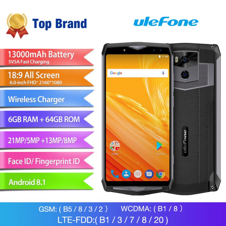 ulefone power 5 6.0"FHD 4G Smartphone MTK6763 Octa Core Android 8.1 6GB+64GB 21MP 13000mAh Wireless charger Face ID mobile phone 2 ulefone power 5 6.0"FHD 4G Smartphone Octa Core Android