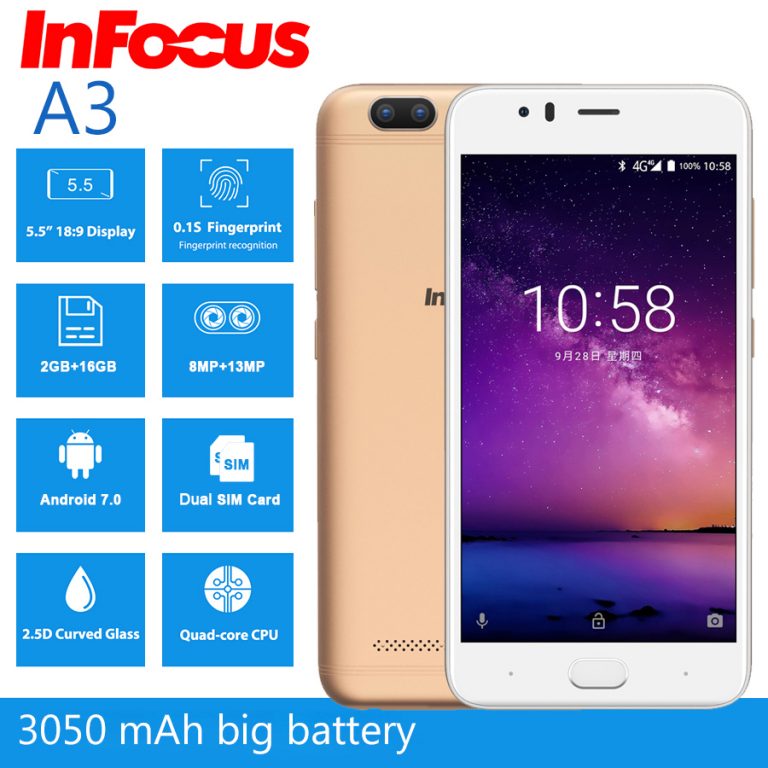 Infocus A3 mobile phone 5.2" LTE 4G smartphone 2GB +16GB 3050mAh Quad core