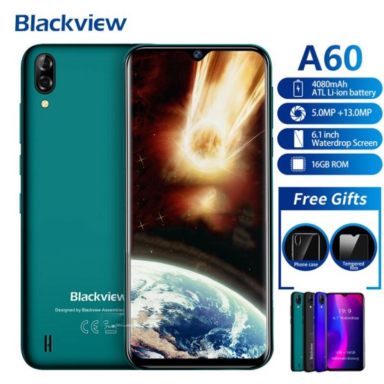 Presale Blackview A60 Smartphone 4080mAh 19:9 6.1 inch dual Camera 1GB RAM 16GB ROM Mobile phone 13MP+5MP MT6580 3G Mobile Phone