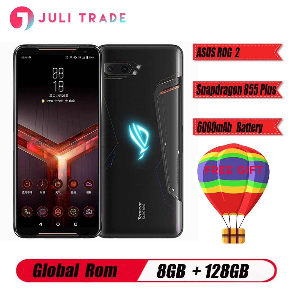Global ROM ASUS ROG 2 6.59 Inch FHD + 6000mAh Android 9.0 NFC 8GB RAM 128GB ROM Snapdragon 855 Plus 2.96GHz 4G Gaming Smartphone