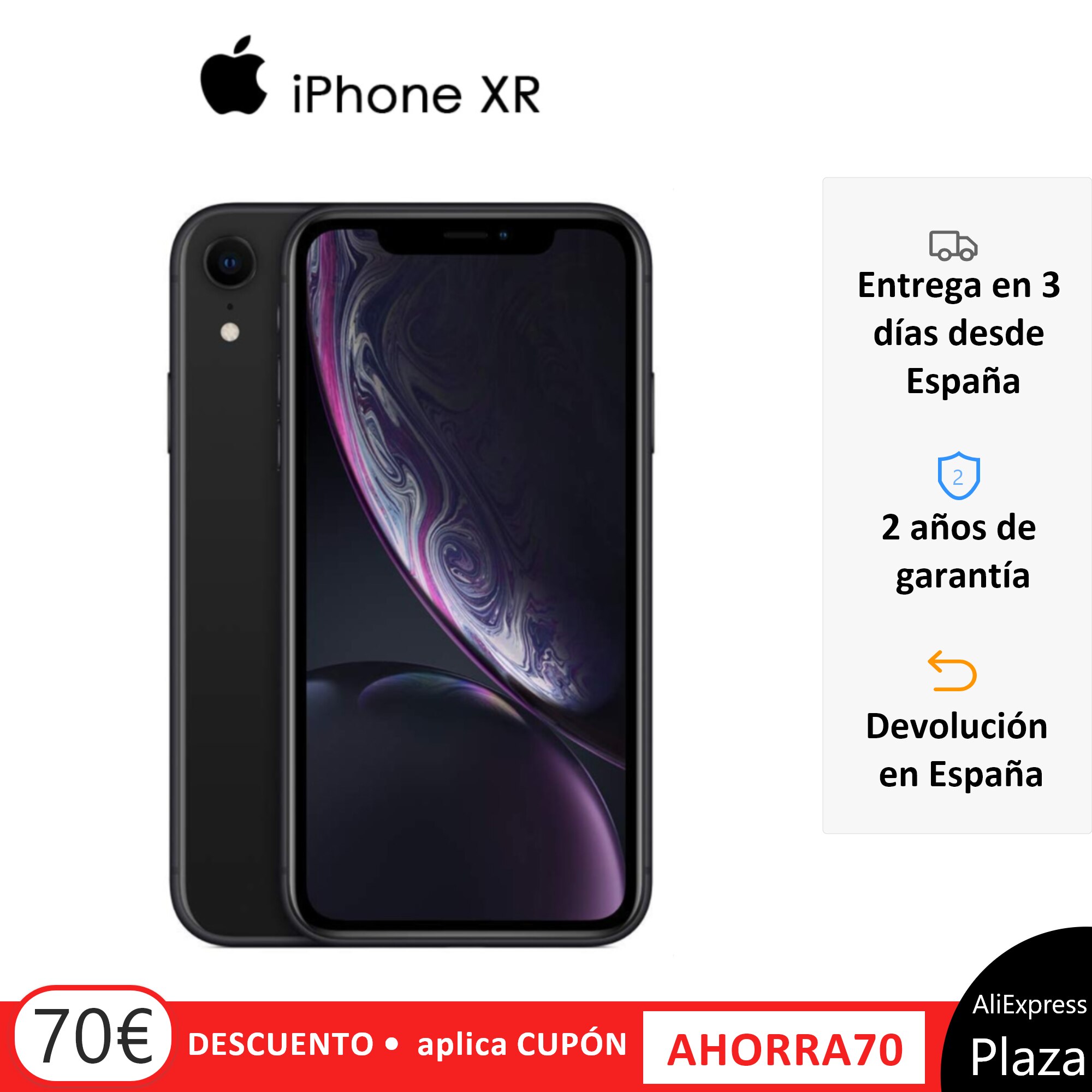 Smartphone Apple iPhone XR, 64 GB, 3 GB RAM, Band 4G/LTE/Wi-Fi, 15,5 cm (Pantalla 6.1 "), Color negro, versión Española