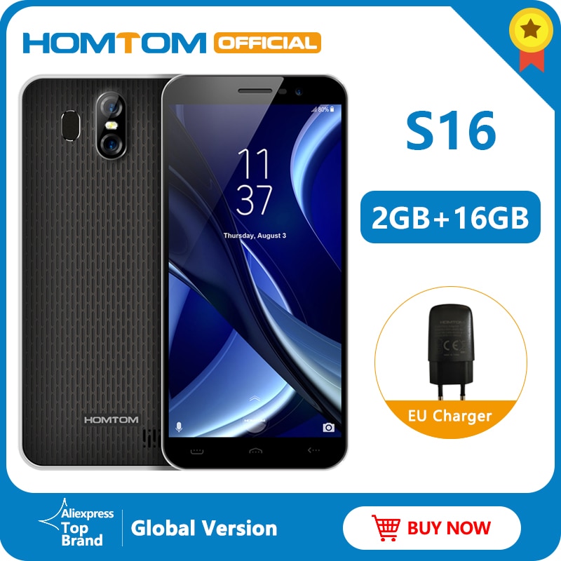 Global Version HOMTOM S16 Fingerprint Mobile Phone Android 5.5" Screen 2G RAM 16G ROM 13MP MTK6580 Quad-Core 3000mAh Smartphone