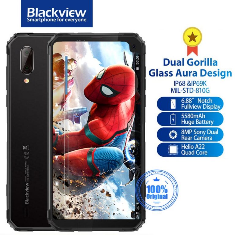 Blackview BV6100 IP68&IP69K Waterproof Rugged Style Dual Gorilla Android 9.0 NFC 6.88" Screen Smartphone 5580mAh Mobile Phone