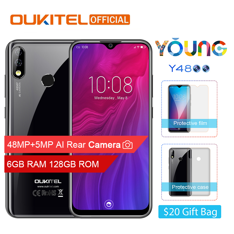 OUKITEL Y4800 6.3"19.5:9 FHD+ Android 9.0 Mobile Phone Octa Core 6G RAM 128G ROM Fingerprint 4000mAh 9V/2A Face ID Smartphone