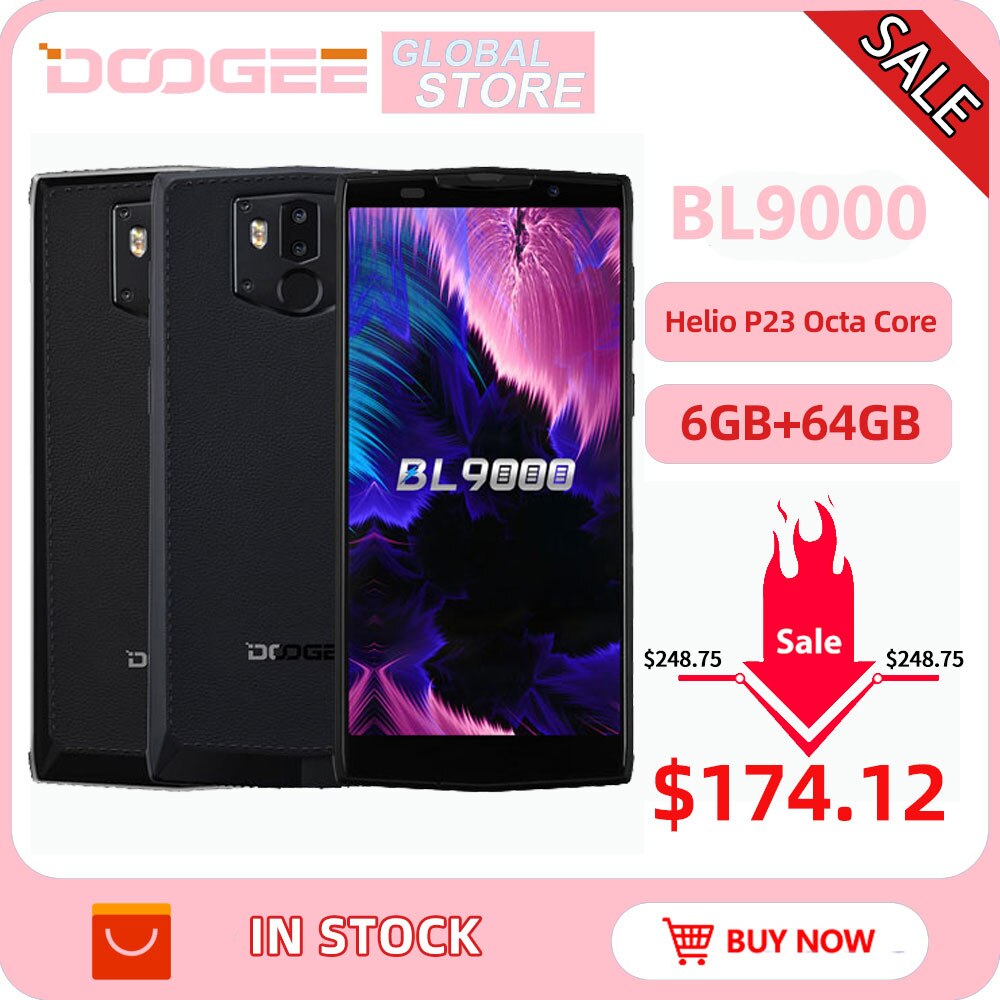 DOOGEE BL9000 Smartphone 6GB 64GB Helio P23 Octa Core 5V5A Flash Charge 9000mAh Wireless Charge 5.99" FHD+ Android 8.1 12.0MP