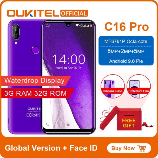 OUKITEL C16 Pro Smartphone 3GB 32GB MTK6761P Quad Core 5.71" Waterdrop Screen 19:9 Fingerprint LTE 2600mAh Face ID Mobile Phone