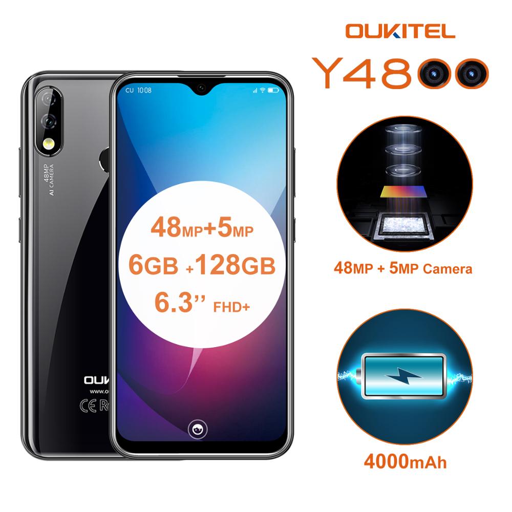 OUKITEL Y4800 Android 9.0 Mobile Phone 6.3"19.5:9 FHD Octa Core Face ID Smartphone 6G RAM 128G ROM Fingerprint 4000mAh 9V/2A