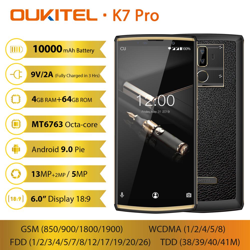OUKITEL K7 Pro 10000mAh 9V/2A Quick Charge Android 9.0 Smartphone Octa Core 4GB 64GB 6.0" FHD+ 18:9 Screen Face ID Mobile Phone