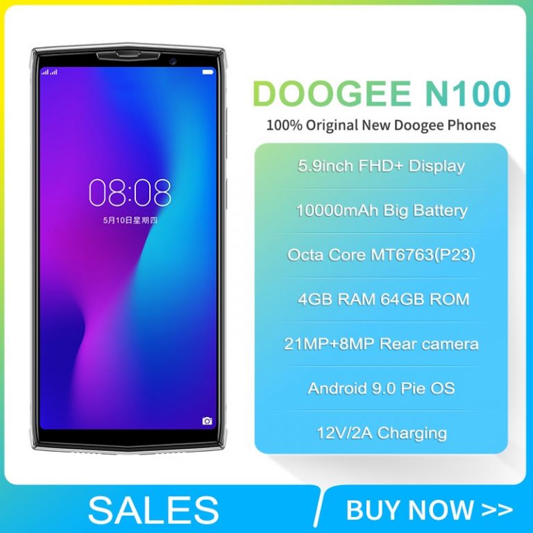 DOOGEE N100 NFC 10000mAh Android 9.0 Mobile Phone 4GB + 64GB 5.99'' FHD+ Display Helio P23 MT6763 Octa Core 21MP 4G Smartphone 1 DOOGEE N100 NFC 10000mAh Android 9.0 Mobile Phone 4GB + 64GB 5.99''
