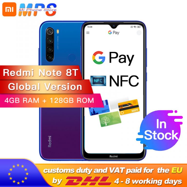 Global Version Xiaomi Redmi Note 8T 4GB 128GB NFC Snapdragon 665 Octa Core Smartphone 6.3” 48MP Quad Rear Camera 18W
