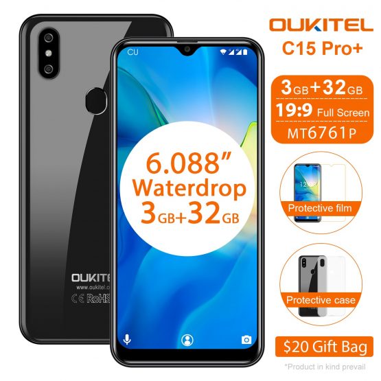 OUKITEL C15 Pro+ 6.088'' 4G Smartphone 3GB 32GB MT6761 Water Drop Screen 2.4G/5G WiFi Mobile Phone C15 Pro + Fingerprint Face ID