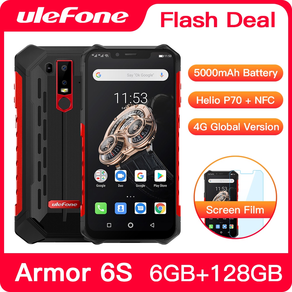 Upgrade Ulefone Armor 6S IP68 NFC Rugged Mobile Phone Helio P70 Otca-core Android 9.0 6GB 128GB wireless charge Smartphone