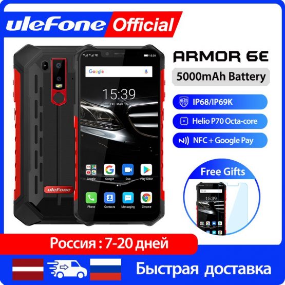 Ulefone Armor 6E Smartphone 4GB+64GB Android 9.0 Rugged Mobile Phone Waterproof IP68 NFC Helio P70 Otca-core wireless charge