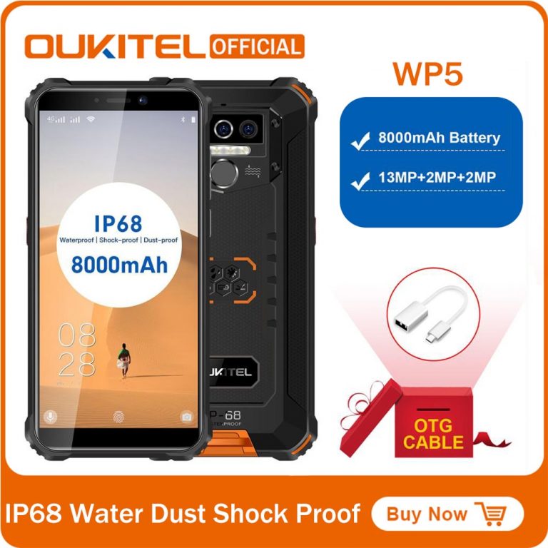 OUKITEL WP5 5.5"18:9 Android 9.0 Mobile Phone Quard Core 5V/2A 8000mAh