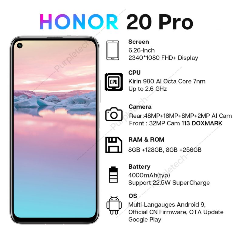 HONOR 20 Pro Google Play Smartphone 6.26''8GB 128GB Kirin 980 Octa Core