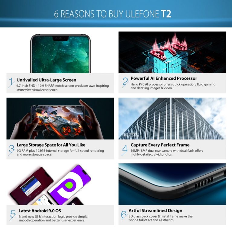 Ulefone T2 T 2 6.7'' FHD+ Smartphone Helio P70 Octa Core Cellphone