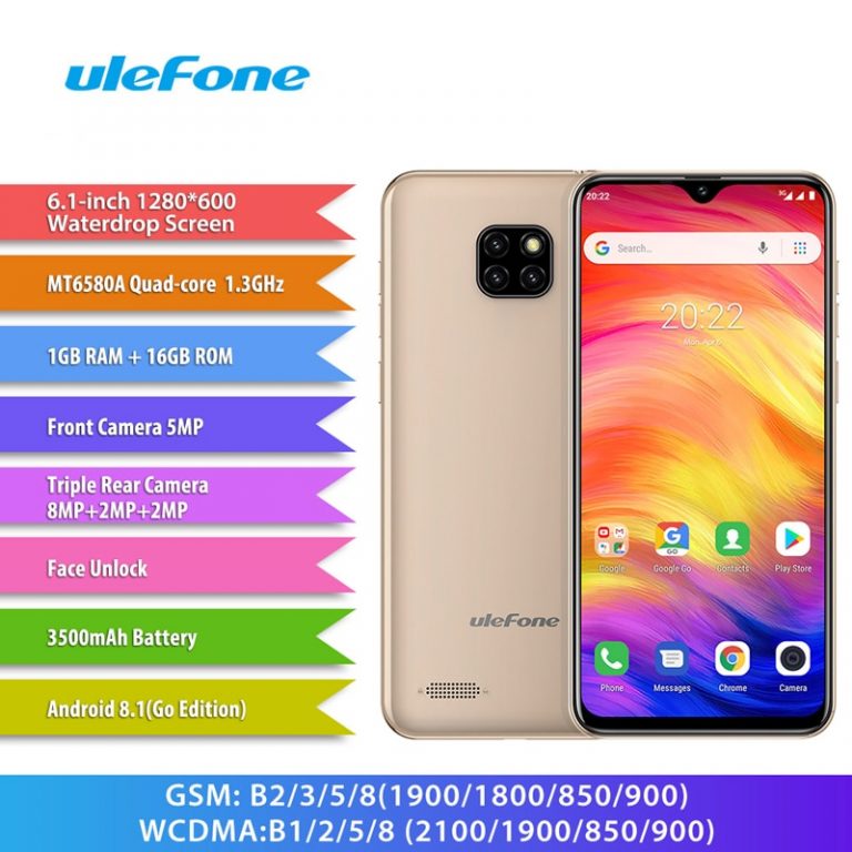 Ulefone Note 7 Smartphone 6.1 inch 19:9 Waterdrop Android 8.1 1GB+16GB Quad Core