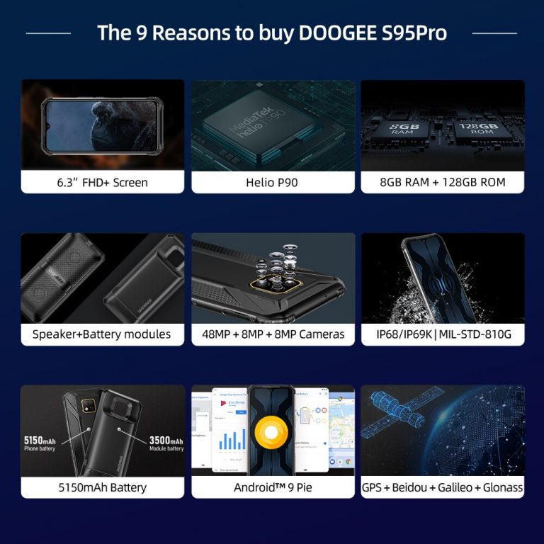 DOOGEE S95 Pro 8GB + 128GB NFC 48mp camera IP68/IP69K shockproof Mobile Phone 6.3" Octa Core Android 9.0 4G Rugged Smartphone 1 DOOGEE S95 Pro 8GB + 128GB NFC 48mp camera IP68/IP69K shockproof