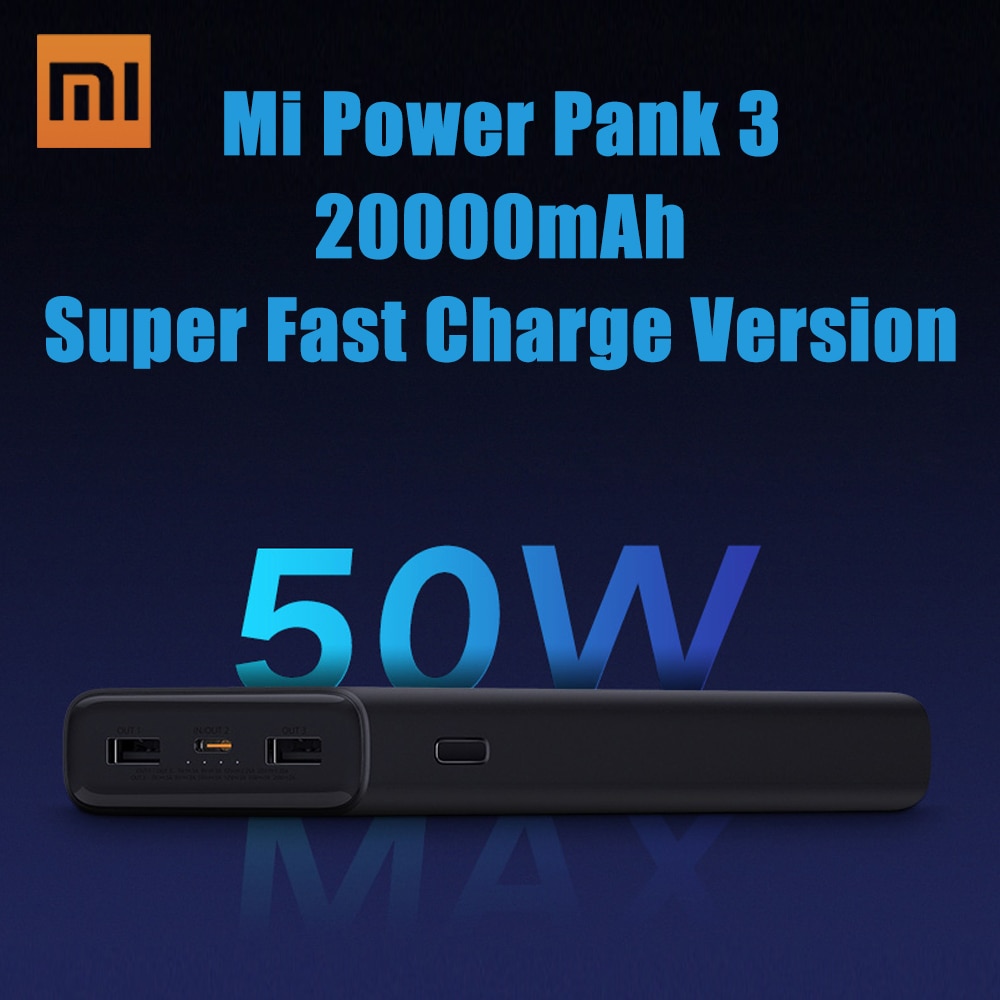 Newest Original Xiaomi Power Bank 3 20000mAh USB-C 50W Max Fast Charge Mi Powerbank for Laptop Smartphone MacBook Mi 9 Pro